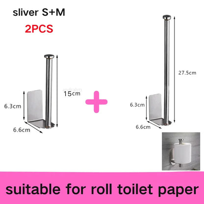 Stainless Steel Paper Towel Holder Self Adhesive Toilet Roll Paper Holder No Punching Kitchen Bathroom Length Storage Rack