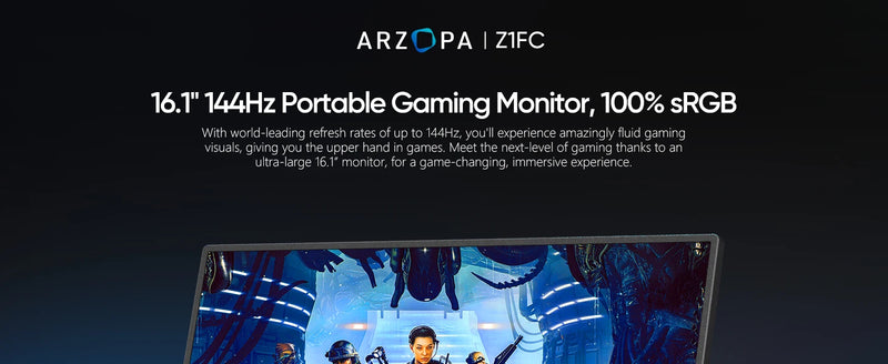 ARZOPA 16.1 inches Portable Monitor,144hz,100%sRGB,1080P FHD,IPS Screen, External Second Screen for Laptop/PC/PS5/Mac/Xbox Z1FC
