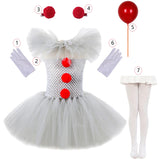 Halloween Costume For Kids Gray Girls Tutu Dress Kids Cosplay Scary Clown Costume Carnival Masquerade Party Dress Up 3-12Y