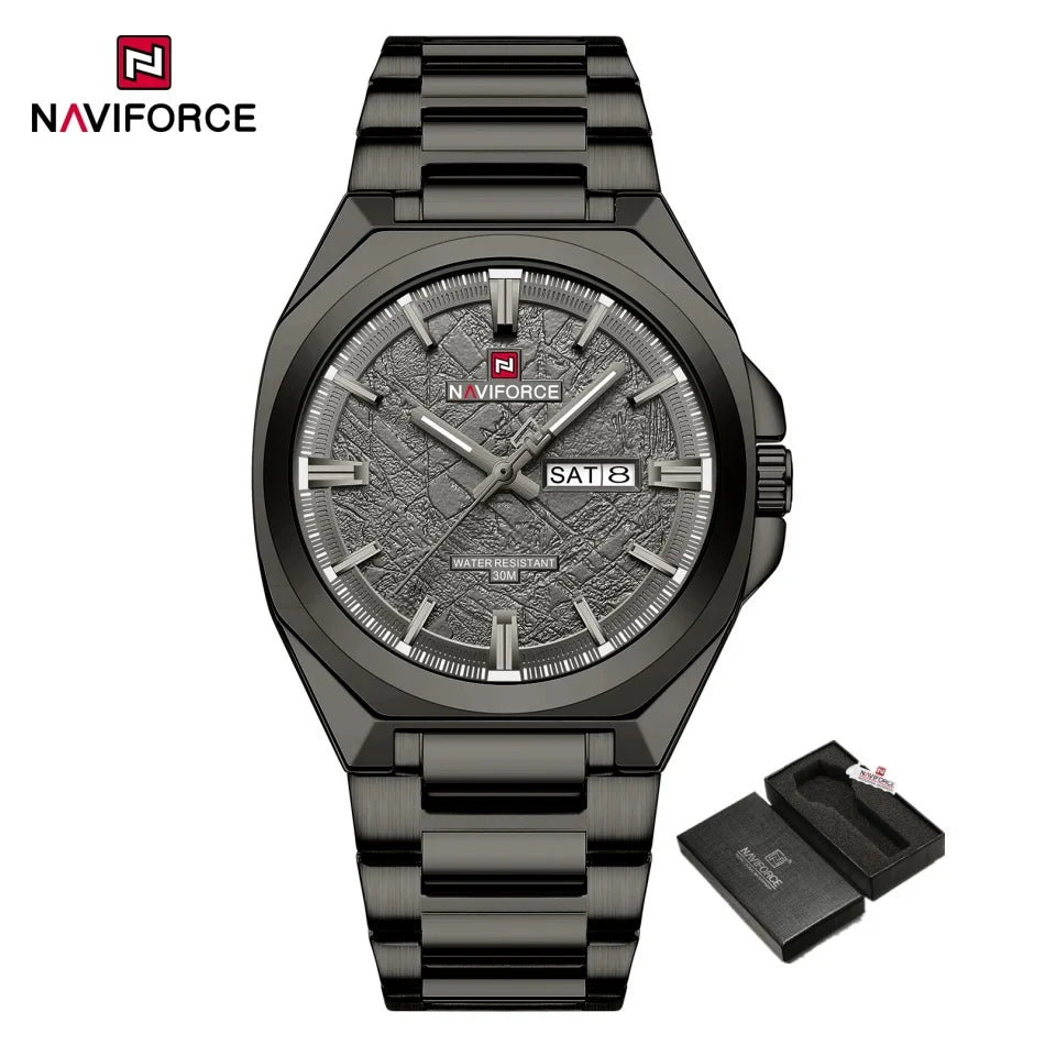 New Style NAVIFORCE Men's Wrist Watch 3ATM Waterproof Stainless Steel Band Luminous Pointer Display Luxury Boys Watches Gifts