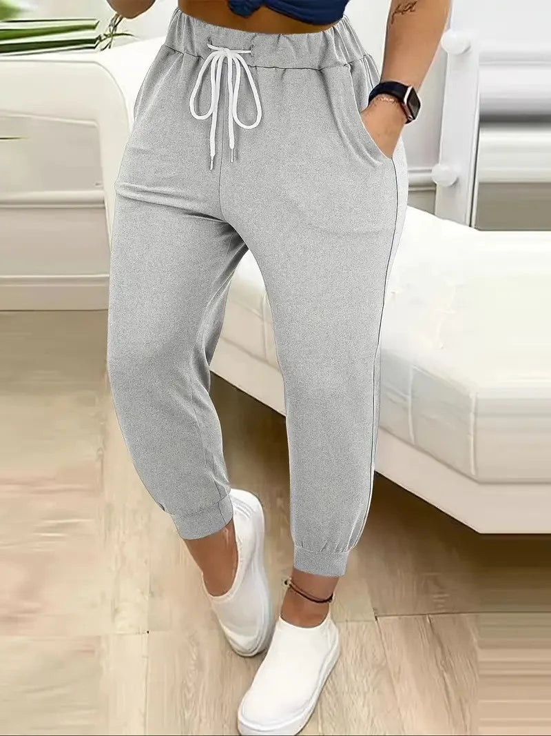 Plus size European and American cross-border  autumn and winter new casual solid color pocket leggings