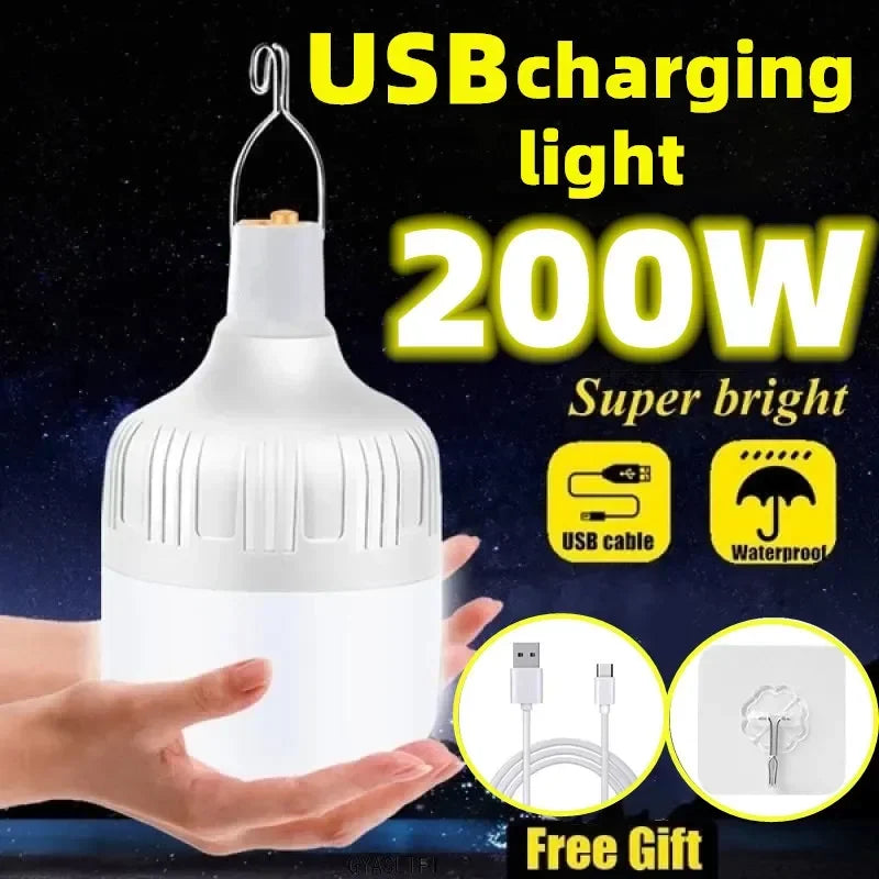 USB recarregável LED lâmpada de emergência, lanternas portáteis ao ar livre com gancho, Camping Light, BBQ tendas, bateria bulbo, 1 Pc, 2 Pcs, 4 Pcs, 6 Pcs, 8 Pcs, 10Pcs