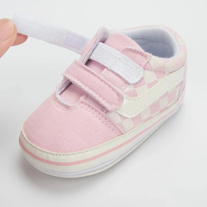 Zapatos Meckior para bebé niño y niña, zapatillas de lona con suela de goma antideslizante y diseño de rayas a cuadros, para primeros pasos, zapatos casuales unisex para bebé.