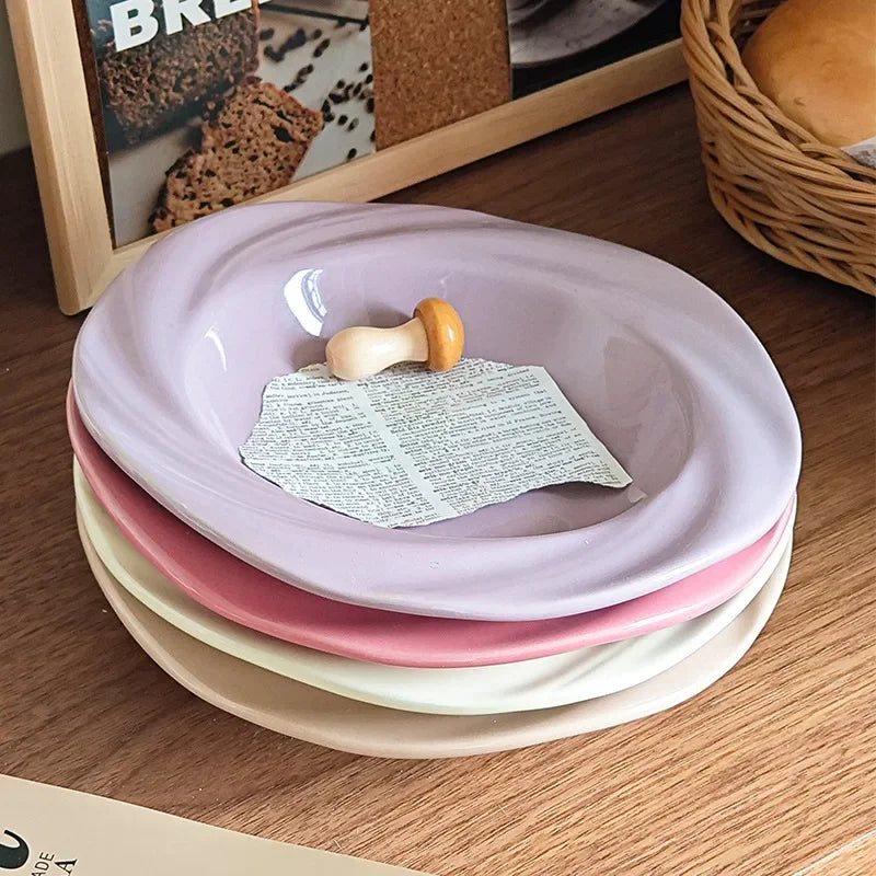French Tableware Ins Style Ceramic Dishes Family High-value Bowl 8-inch Plate Dish Soup Bowl Cream Style