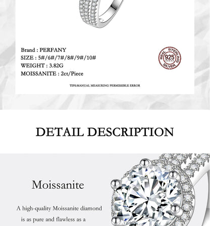 PERFANY 2/3CT Moissanite Ring for Women S925 Pure Silver Plated 18K White Gold Diamond Wedding Ring Luxurious Wedding Jewelry