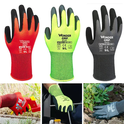 1 par de luvas de jardinagem para mulheres e homens, luvas de jardim revestidas de nitrilo, protegem contra cortes e sujeira, nylon elástico respirável
