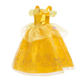 Disney Girls Cosplay Belle Princess Dress for Kids Beauty and The Beast Costumes Children Birthday Party with Flower Clothes