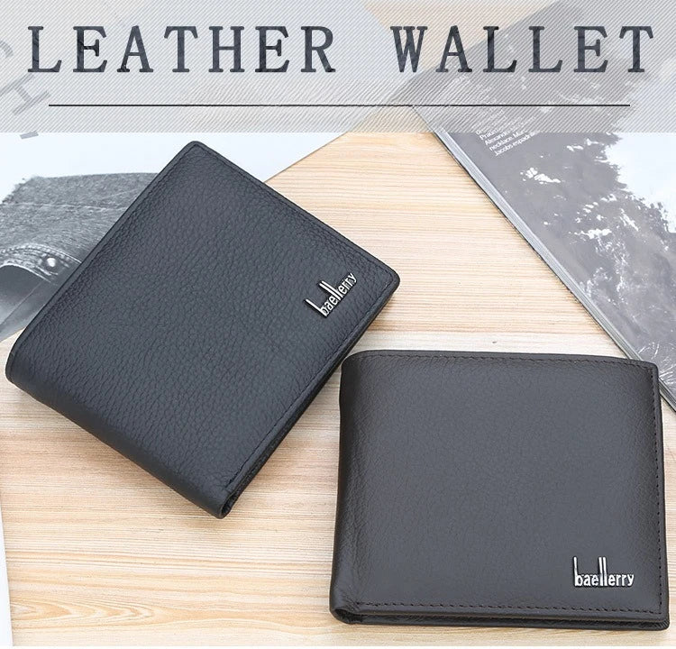 Baellerry Men Genuine Cow Leather Wallet Card Holder Male Purse Short with Coin Pocket Leather Wallets for Men