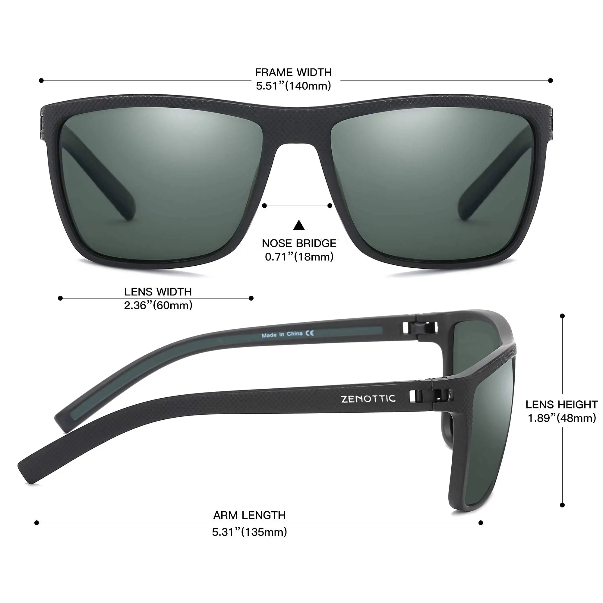 ZENOTTIC Polarized Sunglasses for Men Shades Lightweight TR90 Frame UV400 Protection Square Outdoor Travel Driving Sun Glasses