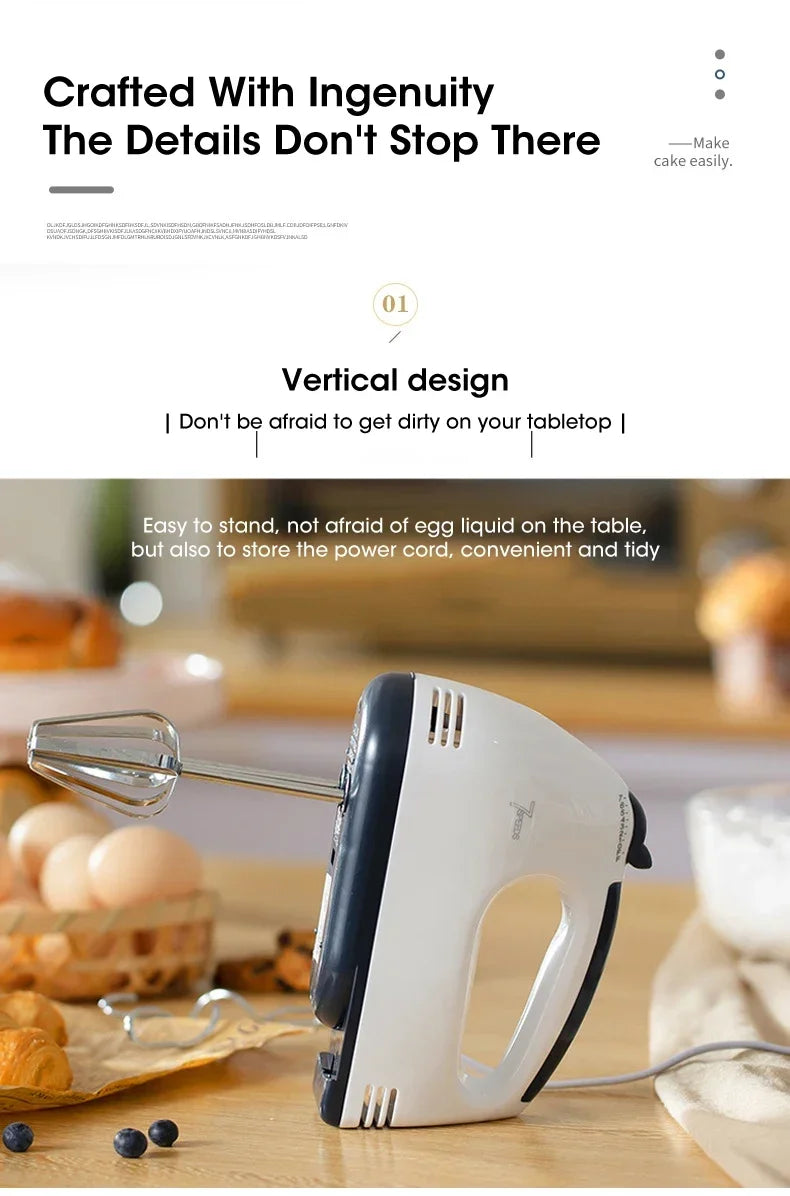 Household Electric Mixer Handheld Kitchen Food Mixer Multifunctional Adjustable 7-speed Egg Cream Dough Bread Mixer Grinder