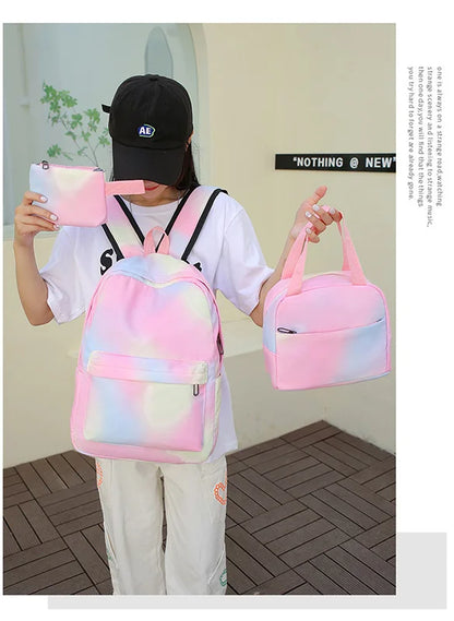 3pcs Disney Lilo Stitch Colorful Backpack with Lunch Bag for Women Student Teenagers Rucksack Casual School Bags Sets