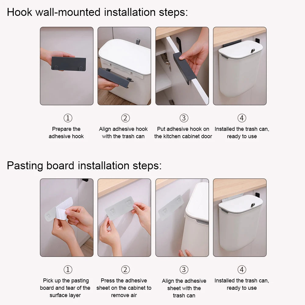 Cubo de basura con tapa de 7L, cubo de basura para puerta de armario de cocina, cubos de basura montados en la pared
