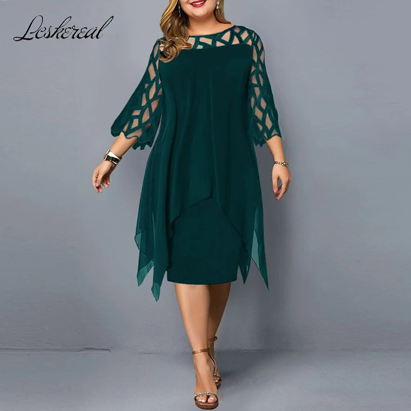 Fashion Chiffon Hollow Out Loose Casual Dress Women 2025 Summer Plus Size Women Clothing Ladies Dresses 4XL 5XL 6XL Robe Femme