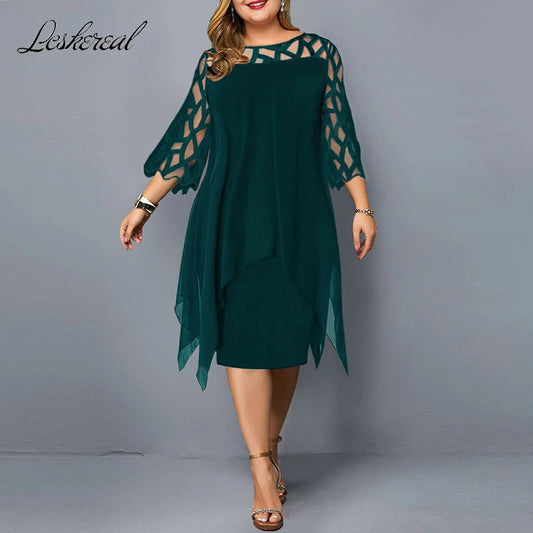 Fashion Chiffon Hollow Out Loose Casual Dress Women 2025 Summer Plus Size Women Clothing Ladies Dresses 4XL 5XL 6XL Robe Femme