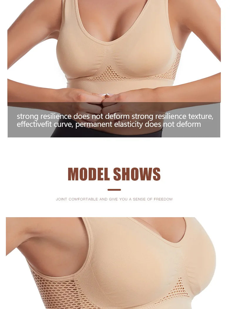 S-7XL Plus Size Grid Air Holes Bra sports without underwire Women's Underwear Shock-proof Yoga Running Brassiere Hollow out Vest