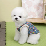 Winter Flower Pattern Pet Jacket Pet Dog Costume Navy Pink Sleeveless Vest Jacket Warm Comfortable Floral Cotton Vest Small Dog