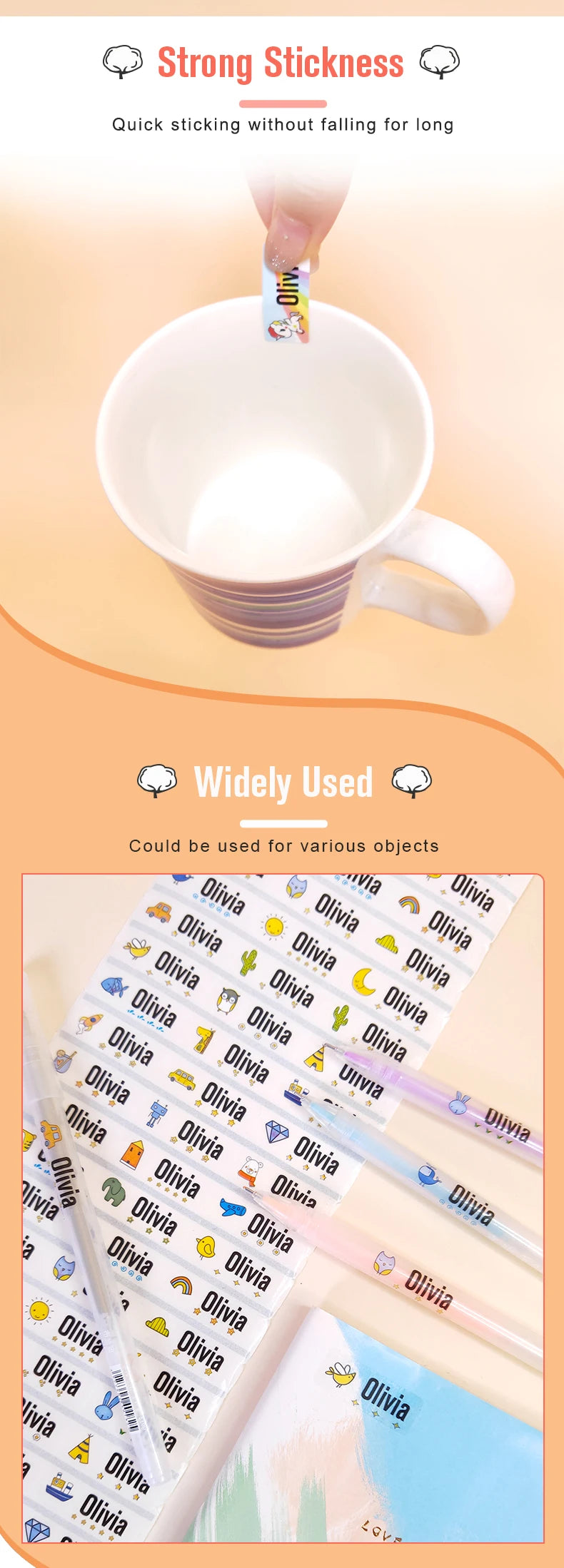 Custom Name Tag Sticker Waterproof Kawaii Stickers Decals Personalized First Name Label for Children School Stationery Bottle