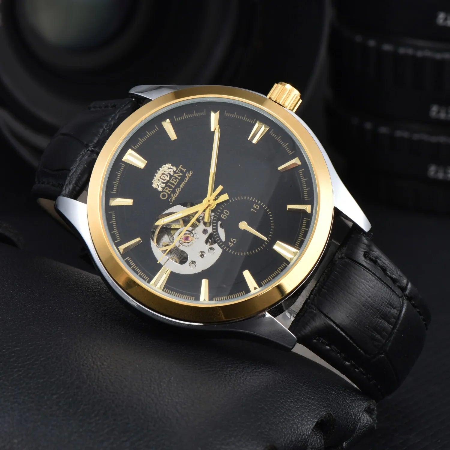 Orient Double Lion Watch Japanese Fully Automatic Mechanical Watch Hollowed Out Business Men's Watch Leather Strap