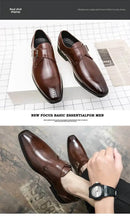 Large Size 48 Men's Leather Shoes with Buckle Block Carving Slip-On Square Head Board Shoes Trendy Adult Footwear