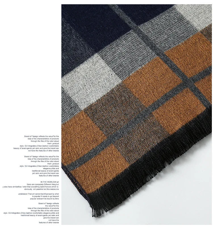 Designer Brand Plaid Men's Cashmere Scarf Winter Warm Scarves Shawls Casual Business Long Wraps Pashmina Christmas Gift for Man