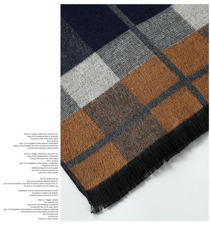Designer Brand Plaid Men's Cashmere Scarf Winter Warm Scarves Shawls Casual Business Long Wraps Pashmina Christmas Gift for Man