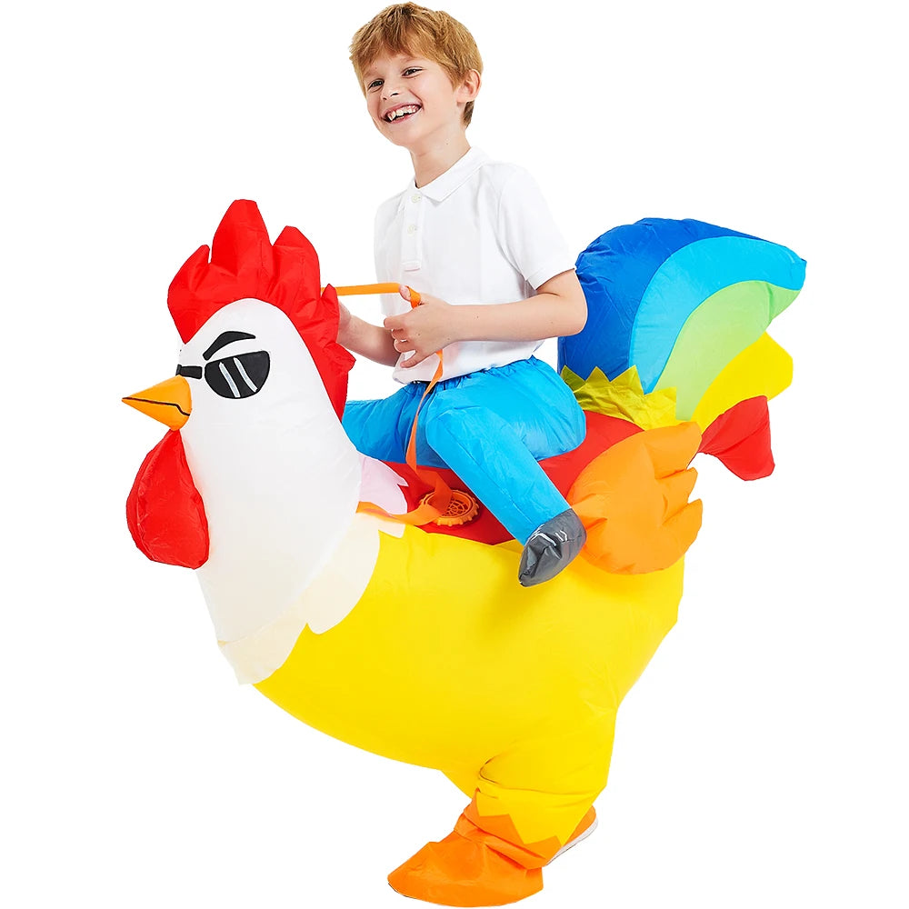 Adult Rooster Inflatable Costume Funny Unicorn Elk Animals Inflatable Suit Halloween Carnival Half Body Blow Up Suit for Cosplay