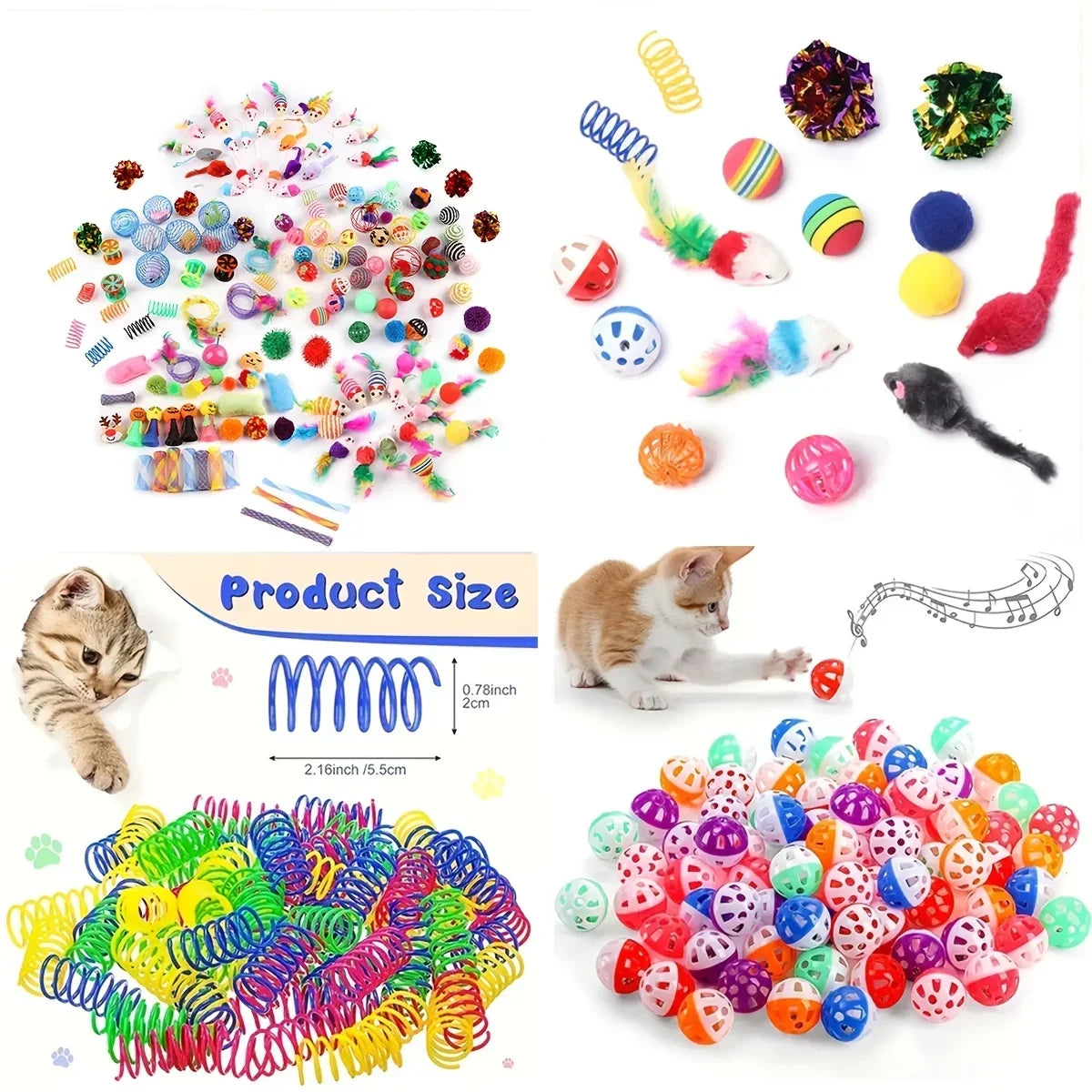 56pcs/28pcs/14pcs Cat Toys Mixed Pack. A Combination of Various Plastic Toys and Plush Toys Suitable for Multiple Cats to Play