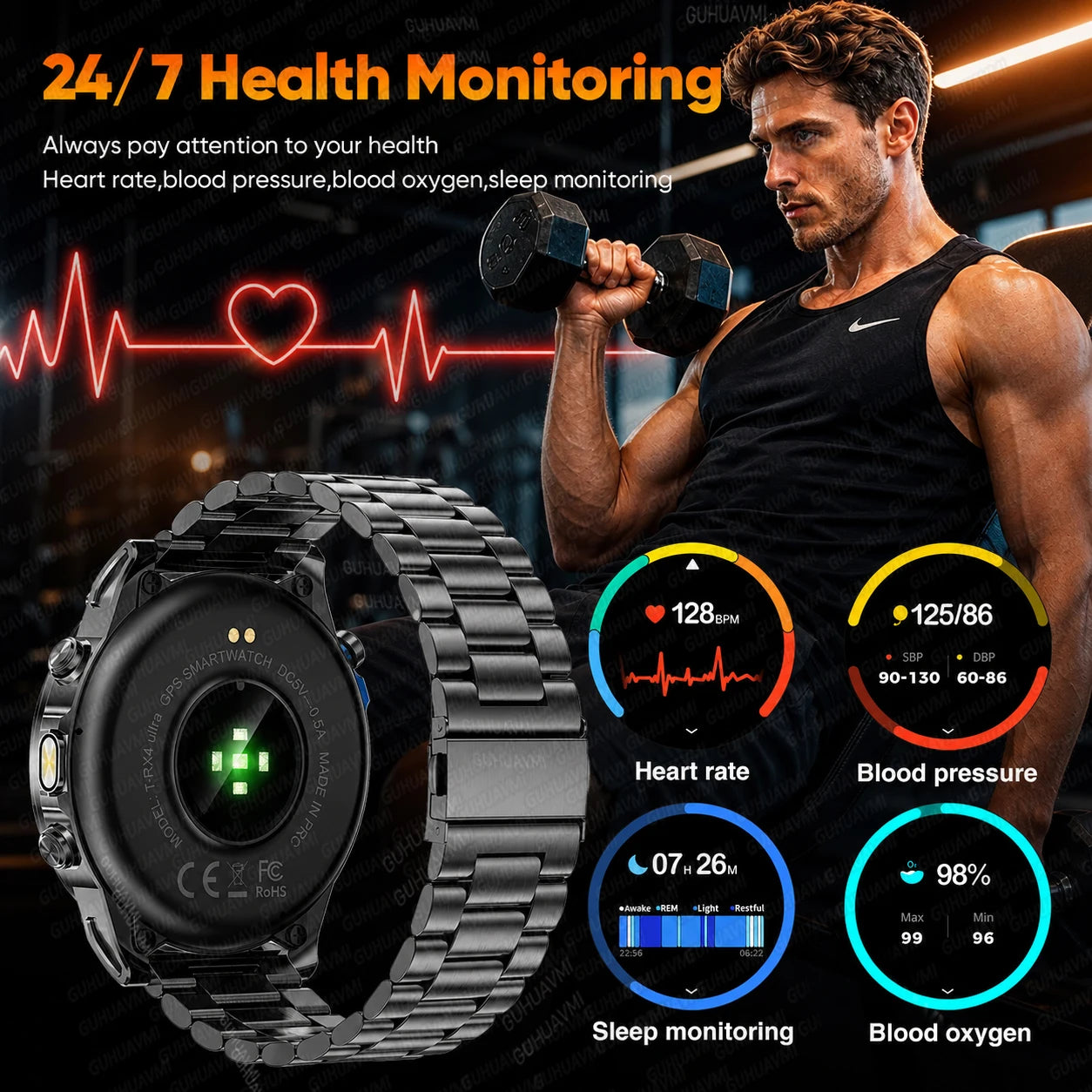 Novo Smartwatch Masculino T-RX4 Ultra GPS 2026 – Posicionamento GPS de 6 satélites, resistência à água 10ATM, bateria de 850mAh, bússola e mais de 170 modos esportivos.