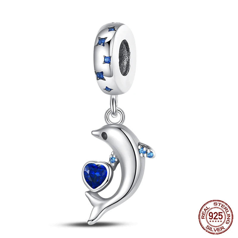 Ocean Series - Original Genuine 925 Sterling Silver Turtle Crab Mermaid Charm Beads Suitable for 3mm Bracelet DIY Making Pendant