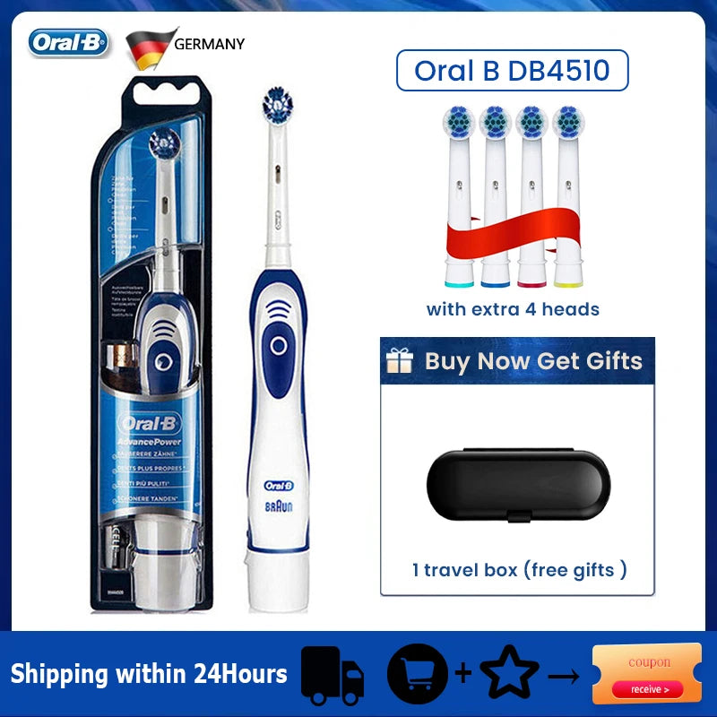 Oral B Sonic Electric Toothbrush Battery Powered 2D Rotating Tooth Brush Oral Hygiene Dental Teeth with Replaceable Heads