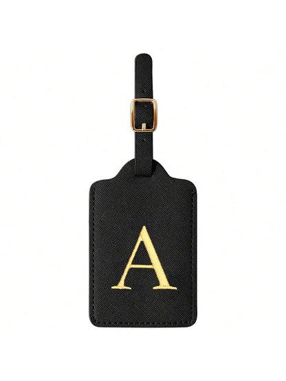 PU Leather Luggage Tag for Travel - Durable Suitcase ID Tag with Privacy Cover & Name Card Slot (A-Z) liu