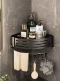 No Drill Bathroom Corner Shelf Wall Mounted Shower Corner Shelves with Hook Towel Bar Space Aluminum Bathroom Organizer Rack