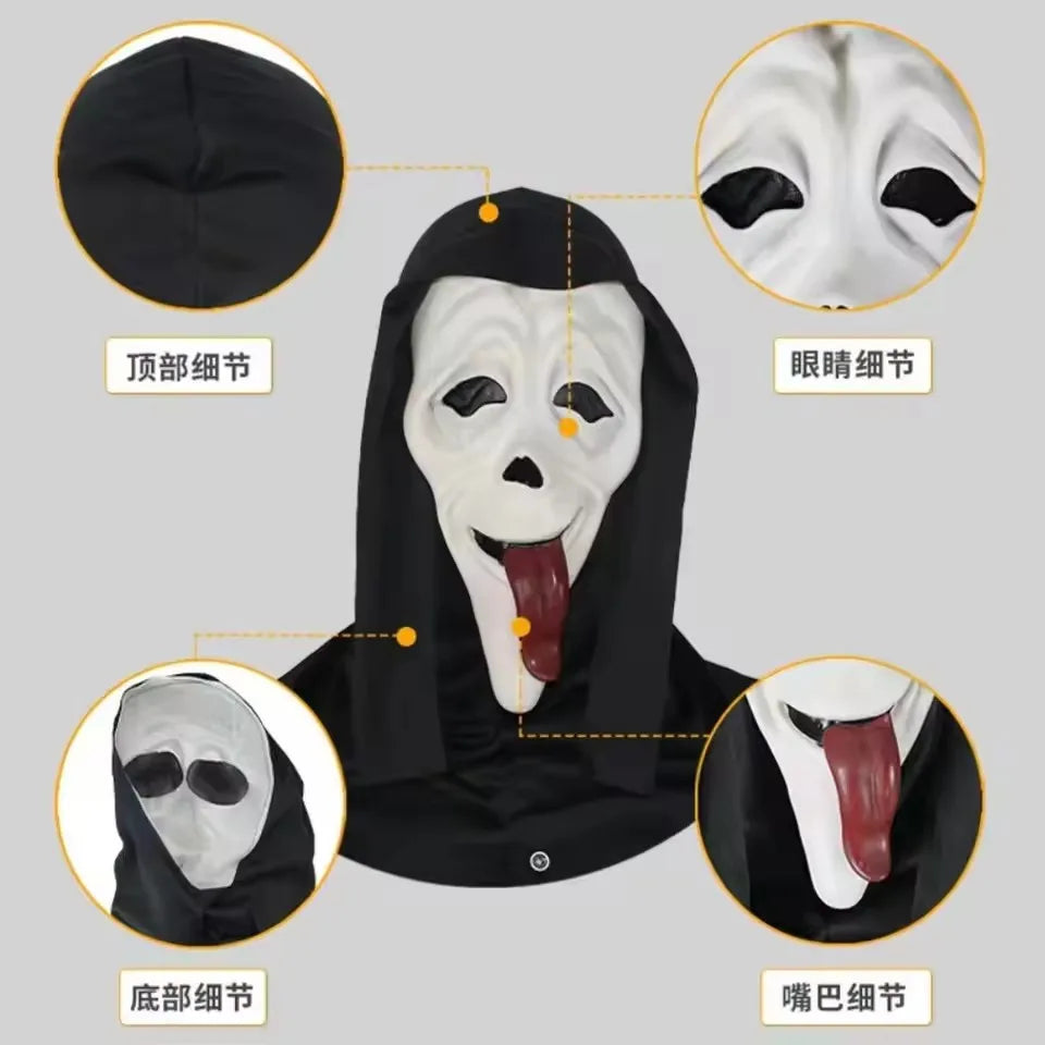 Máscara de Terror para Cosplay de Halloween (Grito), Máscara de Esqueleto Respirável para Festas de Terror e Role-Playing de Halloween