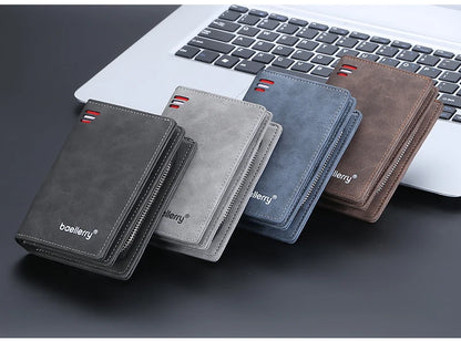 New Leather Men Wallets High Quality Zipper Short Desigh  Wallet Hipster Credit Card Holders Inserts Coin Purses Vintage Walltes