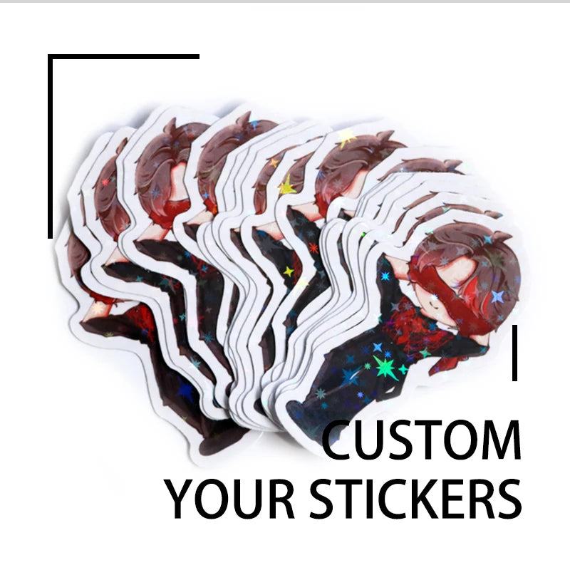 100pcs Custom Stickers PVC Waterproof Die Cut Vinyl Logo Design Brand Laptop Cute Personalized Sticker Glossy Film for Business