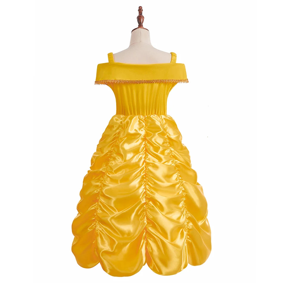 Children Princess Costume Kids Halloween Carnival Beauty Beast Birthday Party Clothes Girl Yellow Belle Cosplay Dress Up
