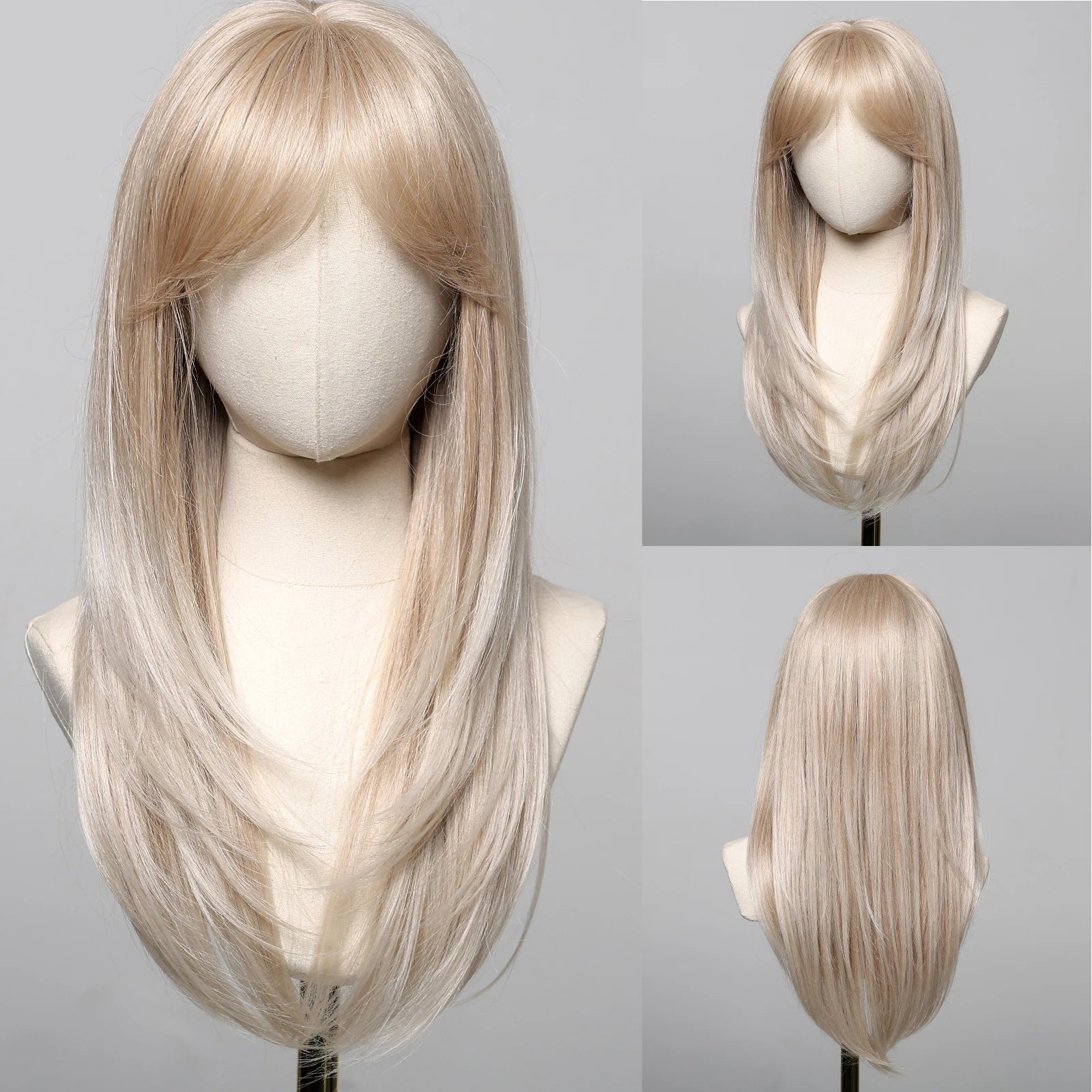 Light Wine Red Synthetic Wigs With Bangs for Women, Long Straight Hair Wig, Natural Cosplay Party, Heat Resistant