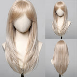 Light Wine Red Synthetic Wigs With Bangs for Women, Long Straight Hair Wig, Natural Cosplay Party, Heat Resistant