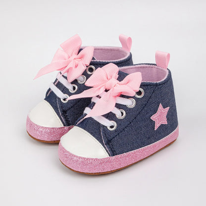 Zapatillas altas con estrellas para bebés recién nacidos, niños y niñas, mocasines con suela antideslizante suave, zapatos de cuna para primeros pasos