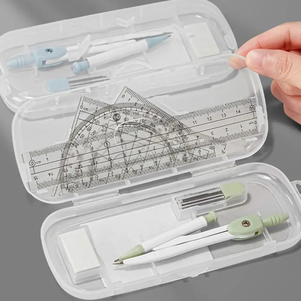 8PCS/Set Plastic Ruler Compasses Set Transparent Straight Ruler Measuring Ruler Set Square Eraser Protractor School Office