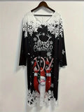 Vestido de Papá Noel para mujer, talla grande, estampado de Papá Noel y eslogan, manga larga, cuello en T con muescas, talla grande, 1XL-5XL 