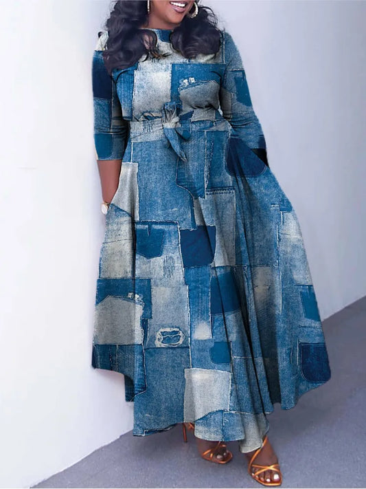 Vestido de otoño 2024 para mujer, nuevo estilo, elegante, a la moda, con estampado de moda, con tirantes y cintura ancha, talla grande