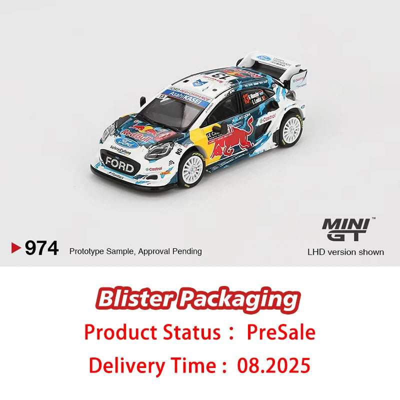 Preventa MINIGT 974 1:64 Ford Puma Rally M Sport WRT 2024 Modelo de fundición a presión Juguetes de colección