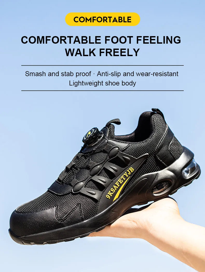 Men Rotating Button Safety Shoes Steel Toe Work Sneakers Indestructible Shoes Puncture-Proof Work Boots Air Cushion Safety Shoes