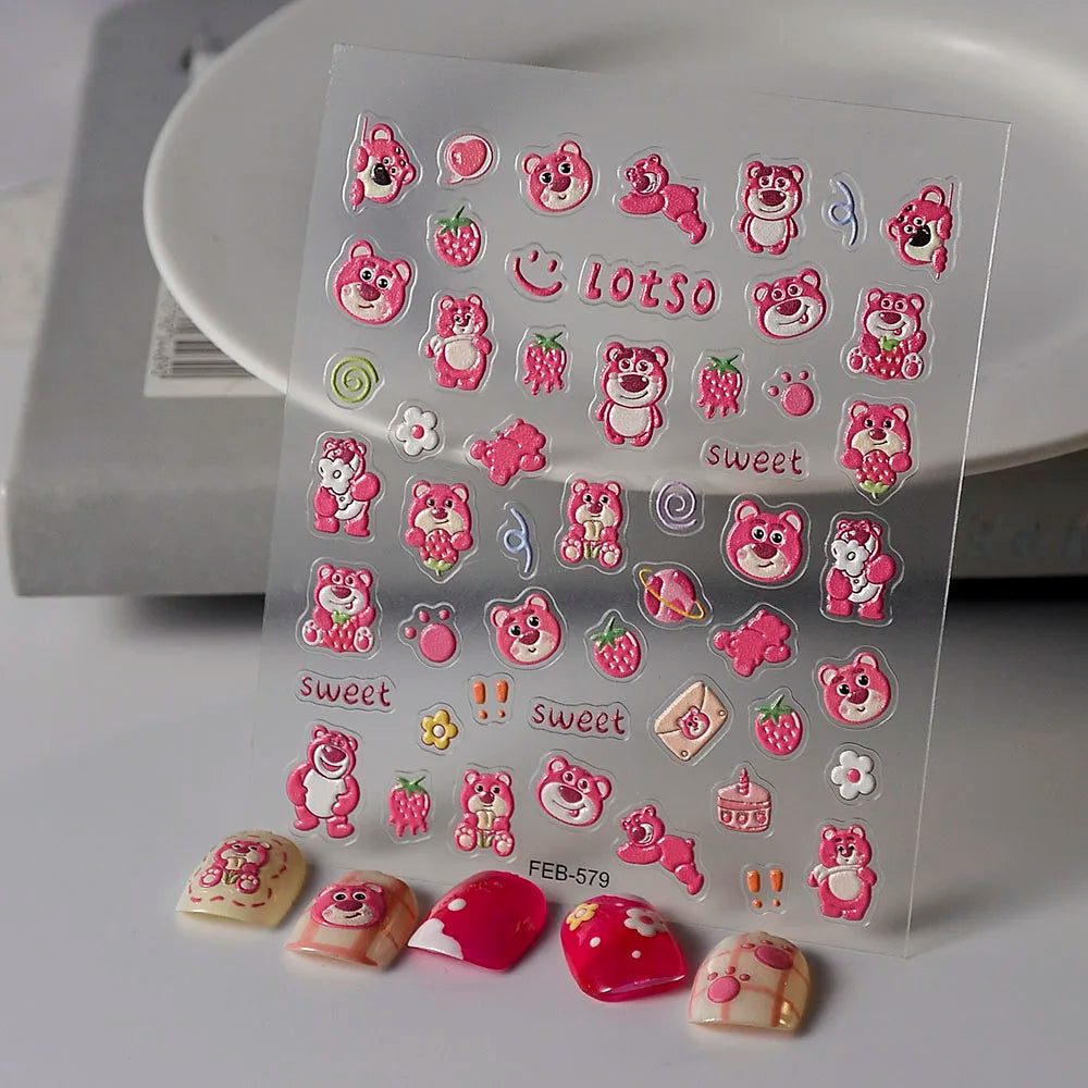 Sanrio Anime 5D Nail Stickers Hello Kitty Kurome Cartoon Stickers Nail Decoration Cute Melody Nail Art Decals Nail Art Supplies