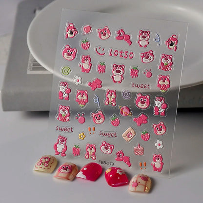 Sanrio Anime 5D Nail Stickers Hello Kitty Kurome Cartoon Stickers Nail Decoration Cute Melody Nail Art Decals Nail Art Supplies