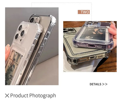 Funda transparente con ranura para tarjetas para iPhone 16, 15, 14, 13, 12, 11 Pro Max, Mini, X, XR, 7, 8 Plus, funda suave a prueba de golpes