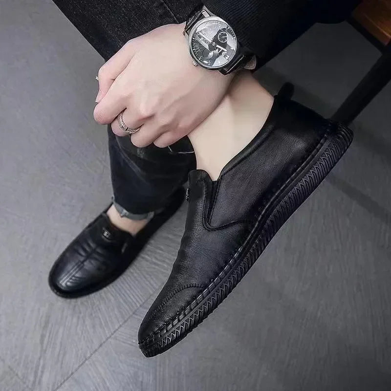 Men Leather Shoes Breathable Business Summer Slip on Loafers Man Casual Black Flats Driving Walking Shoes Moccasins