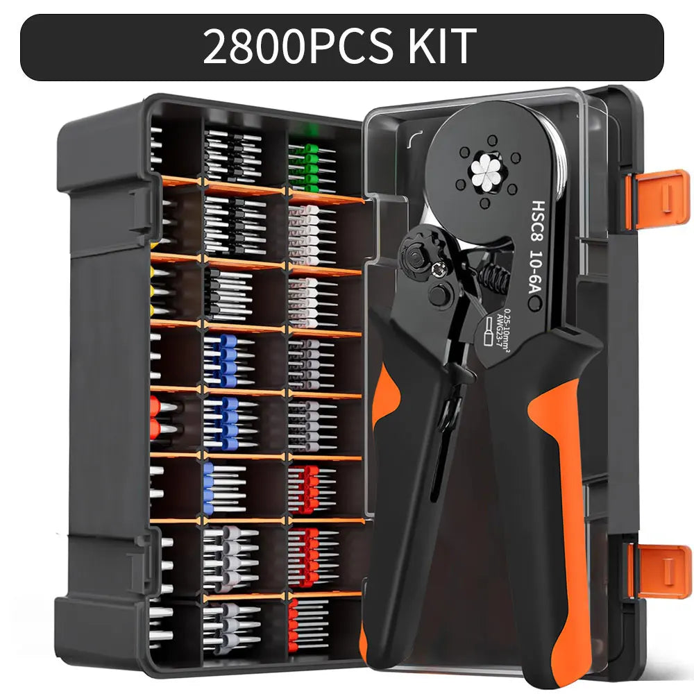Hexagonal Self-Adjustable Ratchet Ferrule Crimping Tool Kit 23-7AWG 0.25-10mm² Crimper Kit with Ferrule Sleeves Wire Terminals