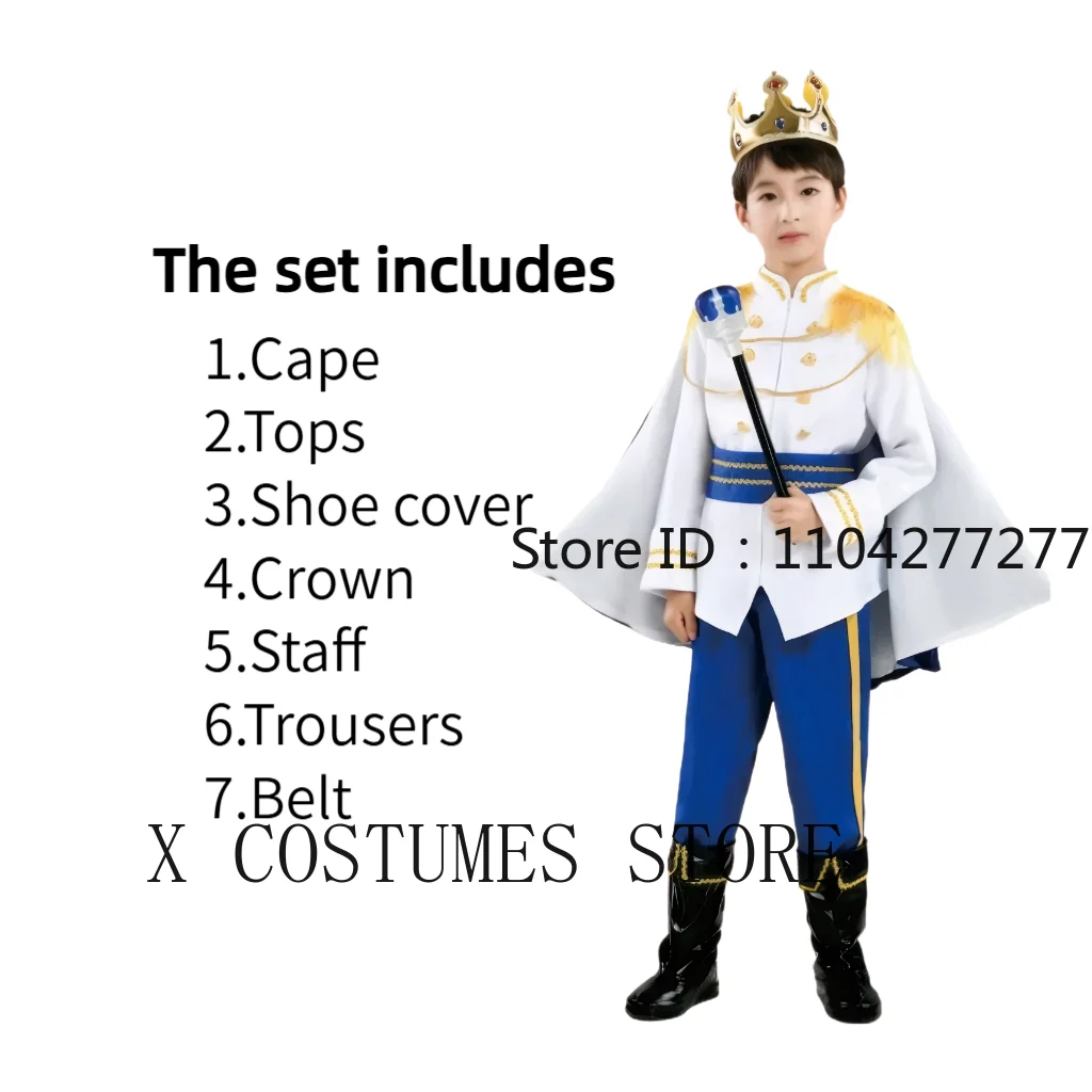 Boy's King Prince Cosplay Costume Prince Crown Scepter Cloak Royalty Suit Halloween Birthday Carnival Costumes Fancy Dress Up